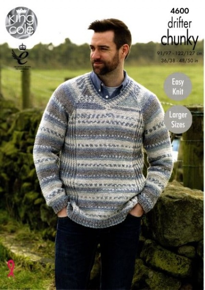 Knitting Pattern - King Cole 4600 - Drifter Chunky - Mens Sweaters